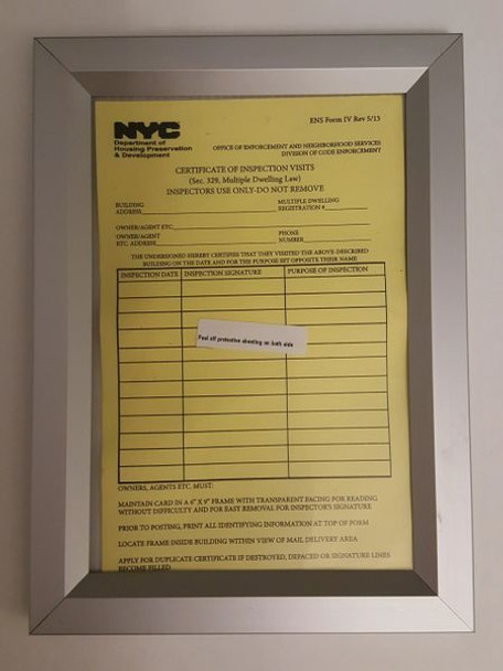 HPD CERTIFICATE FRAME SIGN