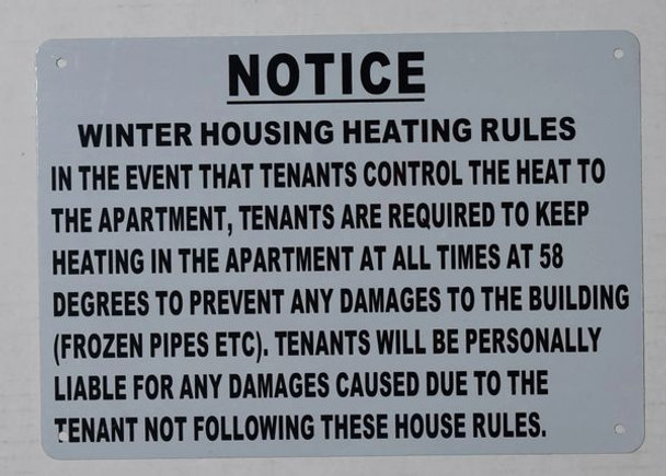 NOTICE WINTER HOUSING HEATING RULES  SIGN