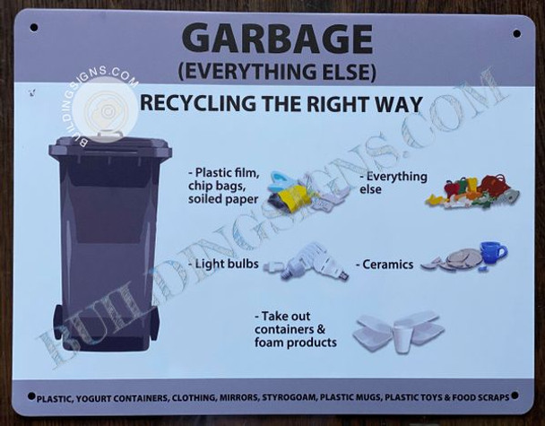 GARBAGE (EVERYTHING ELSE) (RECYCLING THE RIGHT WAY) SIGN