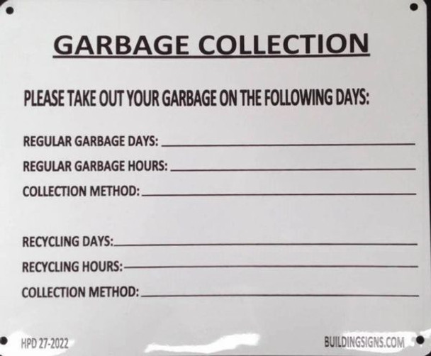 GARBAGE COLLECTION Sign