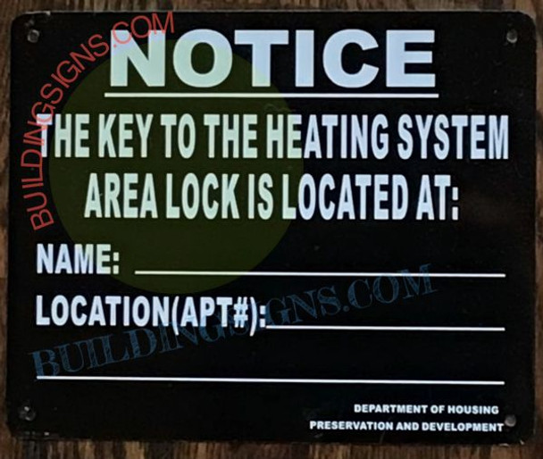 key to the heating system sign