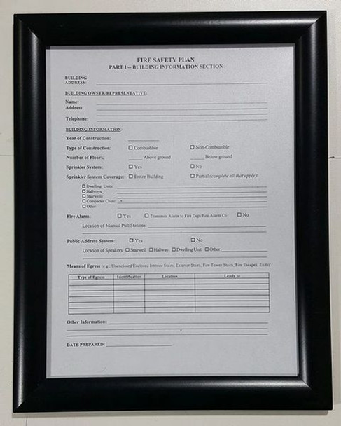 HPD FIRE SAFETY PLAN FRAME - BLACK (STANDARD - ALUMINUM 8.5 x 11 )