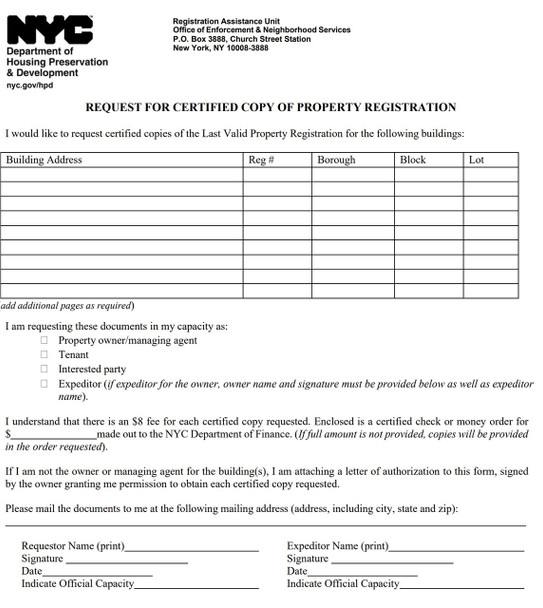 Certified copy of my Property Registration for court hpd