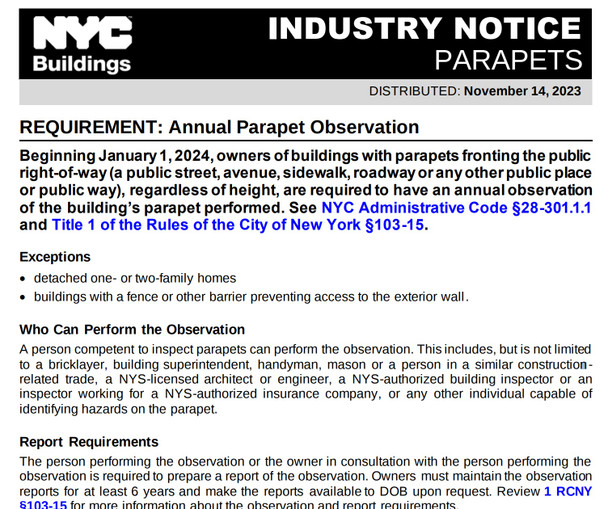 Annual Parapet Observation Requirements and law (pdf)