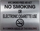 SIGNAGE NYC Smoke free Act  "No Smoking or Electronic cigarette Use"