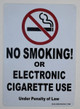 NO SMOKING OR ELECTRONIC CIGARETTE USE UNDER PENALTY OF LAW SIGN