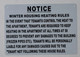 NOTICE WINTER HOUSING HEATING RULES   SIGNAGE