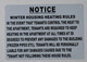 NOTICE WINTER HOUSING HEATING RULES SIGN
