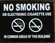 NYC Smoke free Act  SIGN "No Smoking or Electric cigarette Use SIGN