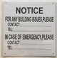 EMERGENCY CONTACT SIGN for Building