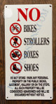 NO BIKES, STROLLERS, BOXES AND SHOES IN PUBLIC AREAS SIGNAGE- WHITE BACKGROUND (ALUMINUM SIGNAGES)