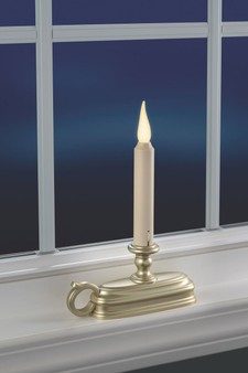 3D Dynamic flame window candle with pewter finish base.