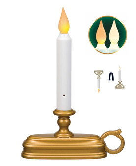 Flameless Window Candle with Gold Finish Amber Flame or Warm White Flame