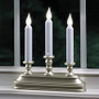 3 Tier Flameless Window Candle with Pewter Finish Dual LED White or Amber Flame