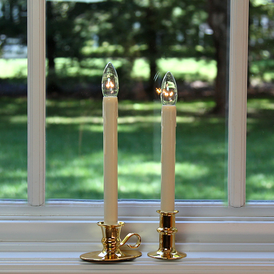 Electric Window Candle with Auto Timer - Brass