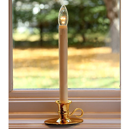 Williamsburg Cordless Window Candle with Brass Finish, Ivory Taper Brighter Than Electric 