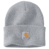 Carhartt - Knit Cuffed Beanie - Heather Grey - 100% Acrylic Rib Knit hat with Fold-up Cuff and Carhartt Patch - Model No A18