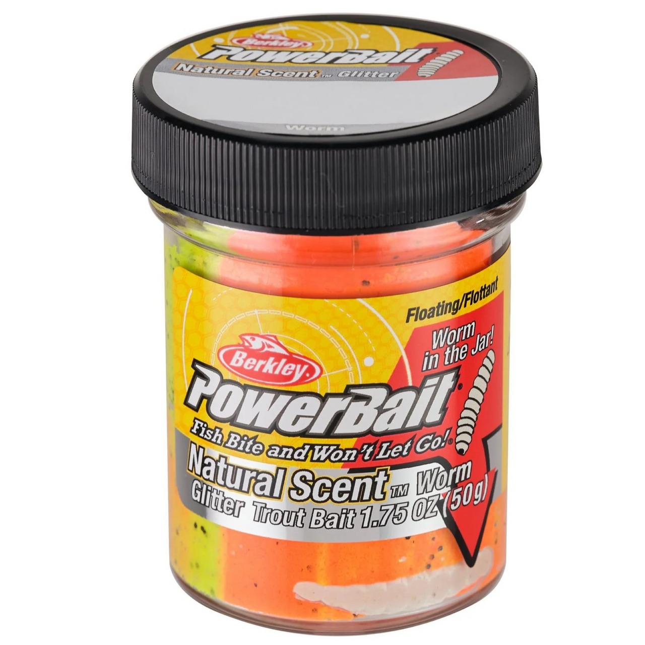 Berkley® PowerBait® Natural Scent Glitter Trout Bait - Tequila Fire with Floating Worm, 1.75oz BGTWTQF2