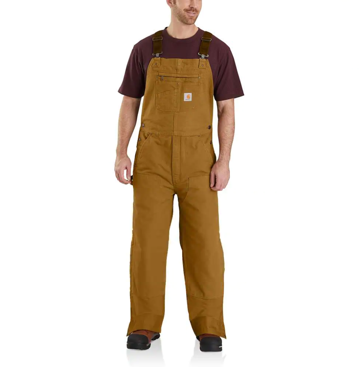 Carhartt Men's Loose Fit Washed Duck Insulated (Quilted) Bibs - Carhartt Brown
