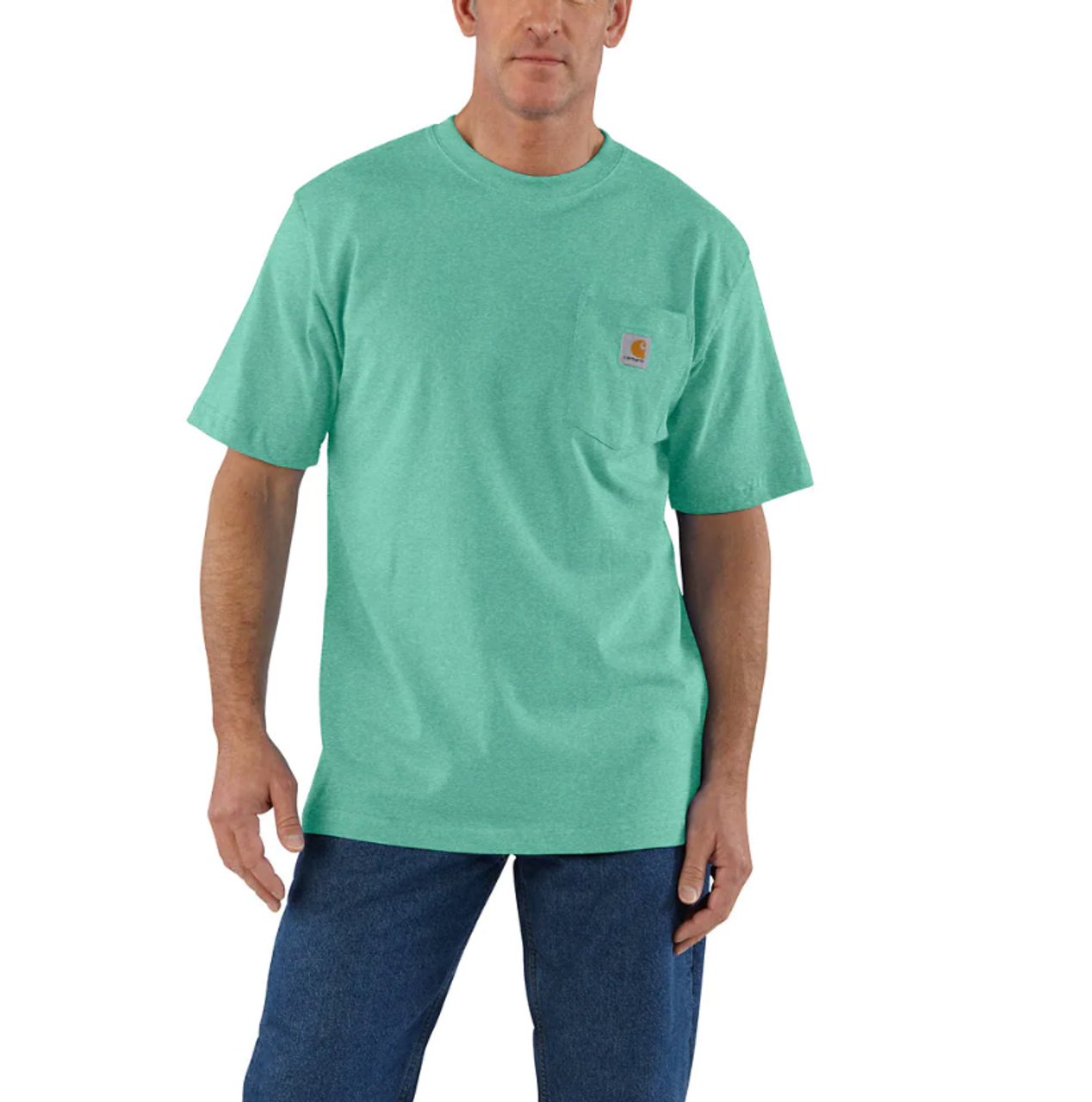 Carhartt Men's LF HW SS Pocket T-Shirt K87 Sea Green Heather