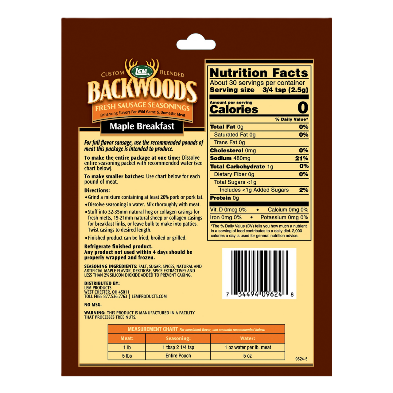 LEM® Backwoods® Maple Breakfast Sausage Seasoning Mix
5 lb Meat