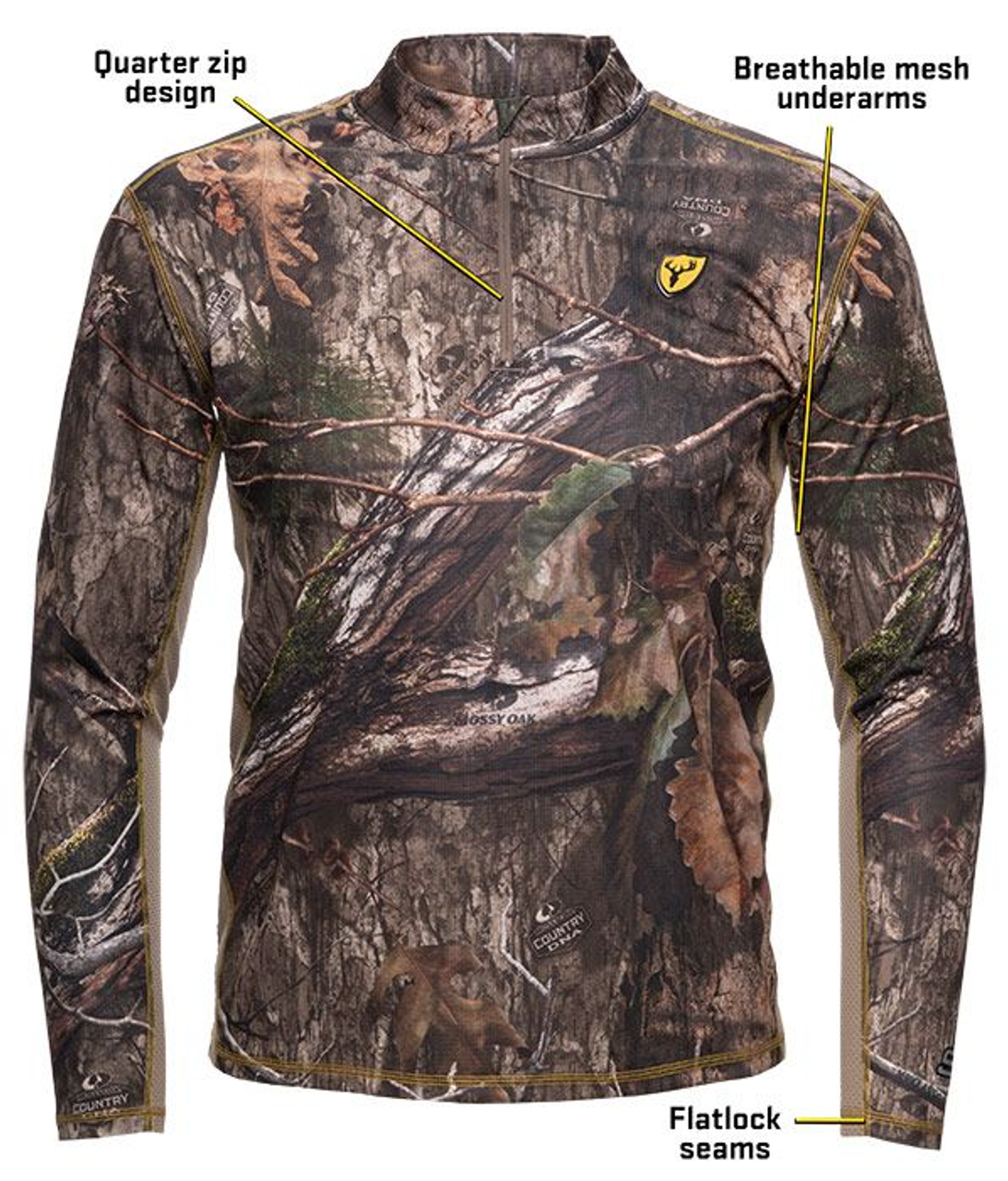 Blocker Outdoors - Shield Series - Angatec 1/4 Zip Performance Long Sleeve Tee - 1055819 - Mossy Oak Country DNA - Front_2