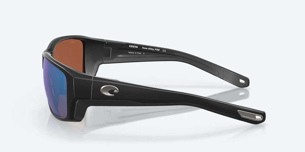 Costa Del Mar Tuna Alley Pro Sunglasses in Matte Black frames with green mirror polarized 580G UV protected glass lenses. 6S9105 910502 60-16