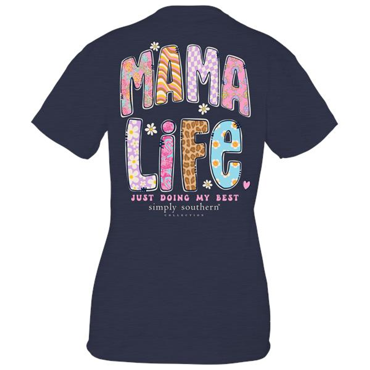 Simply Southern Short Sleeve T-Shirt  Groovy Mama in Denim Heather. SS-GROOVYMAMA-DENIMHTHR