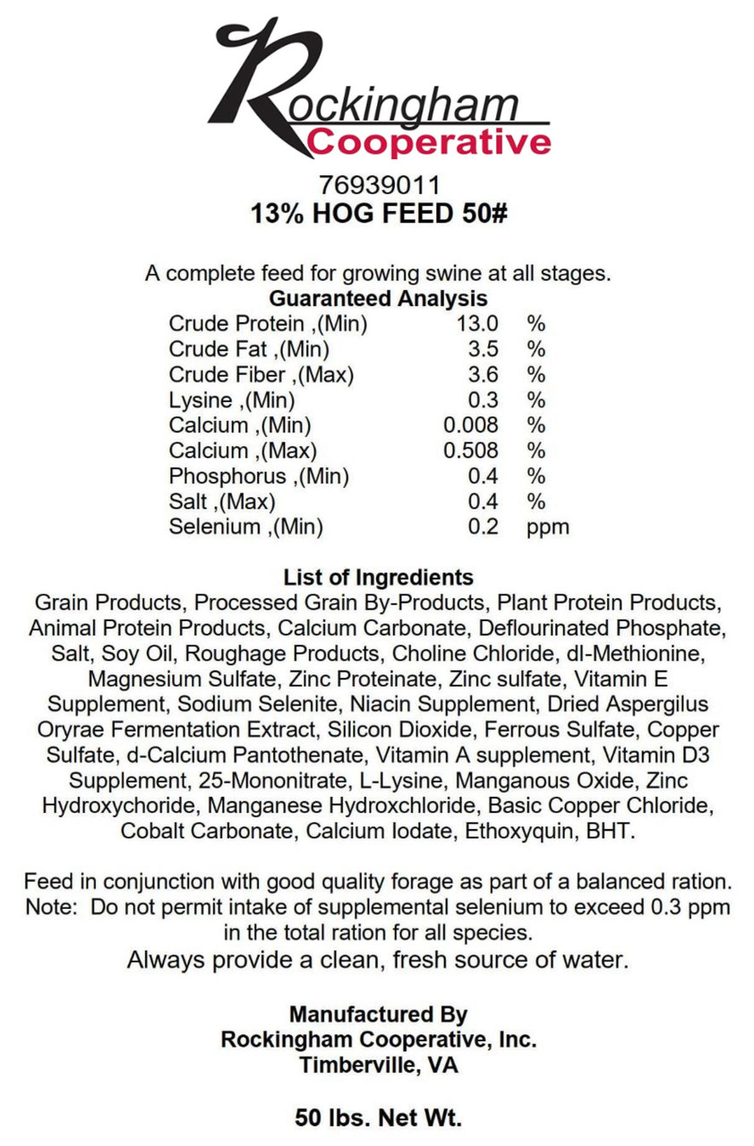 76939011 - 13% Hog Feed 50#