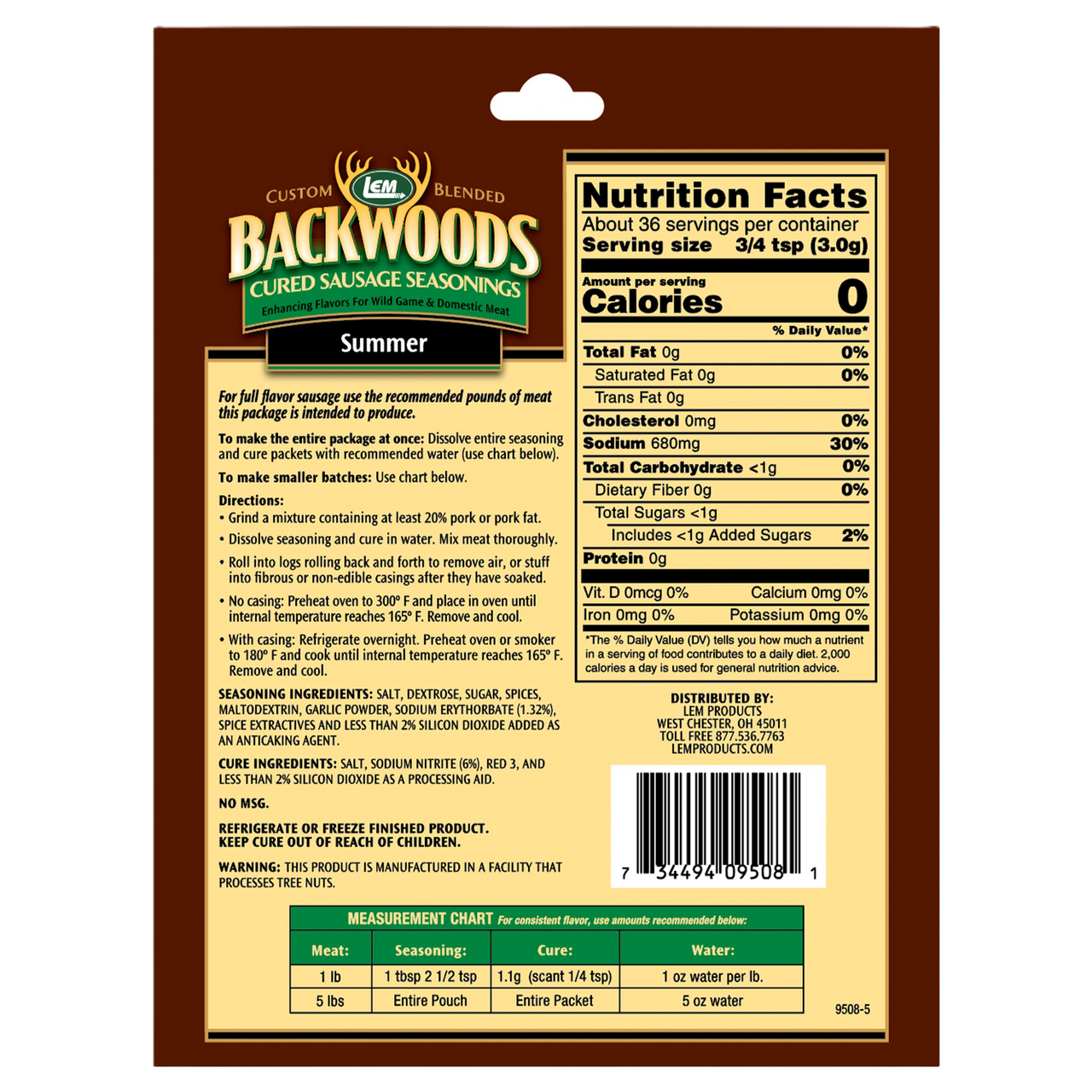 LEM® Backwoods® Summer Sausage Seasoning Mix
5 lb Meat