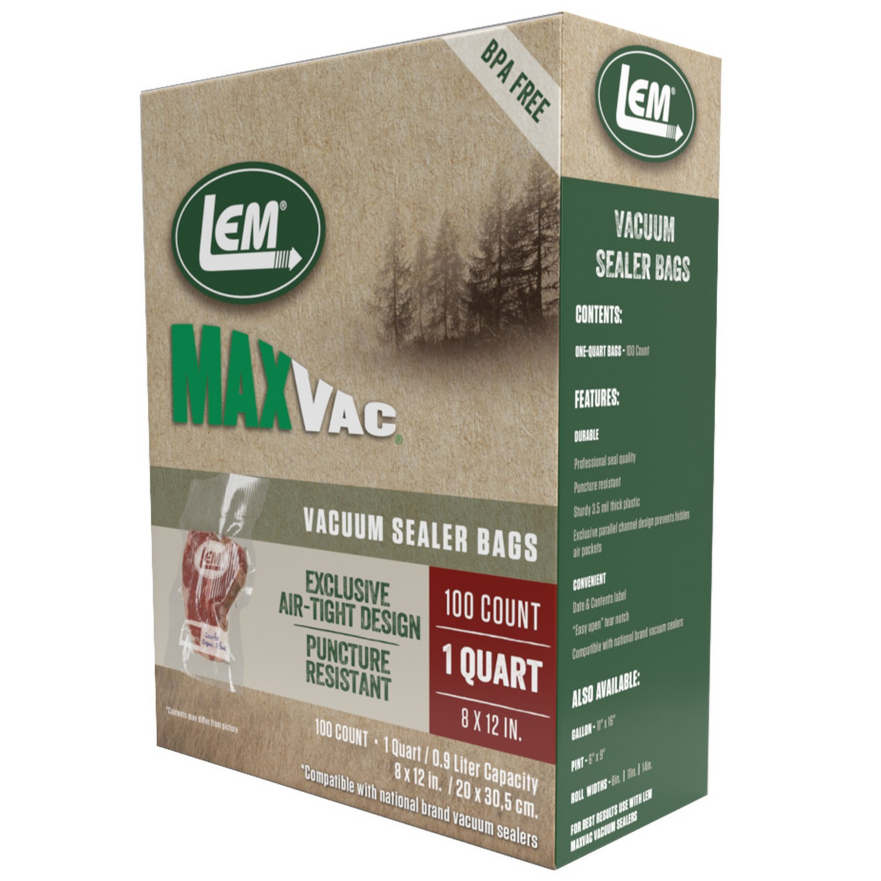 LEM® MaxVac® Quart Vacuum Bags 8" x 12" - 100 Count
