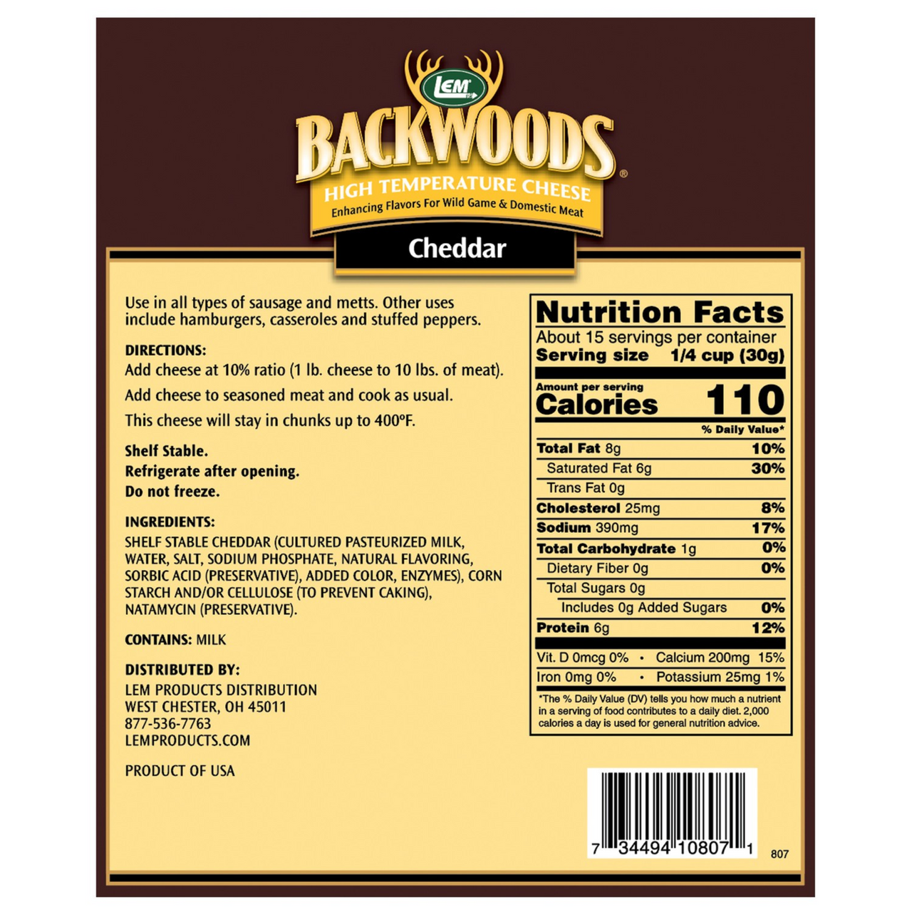 LEM® Backwoods® High-Temp Cheddar Cheese - 1 lb
807