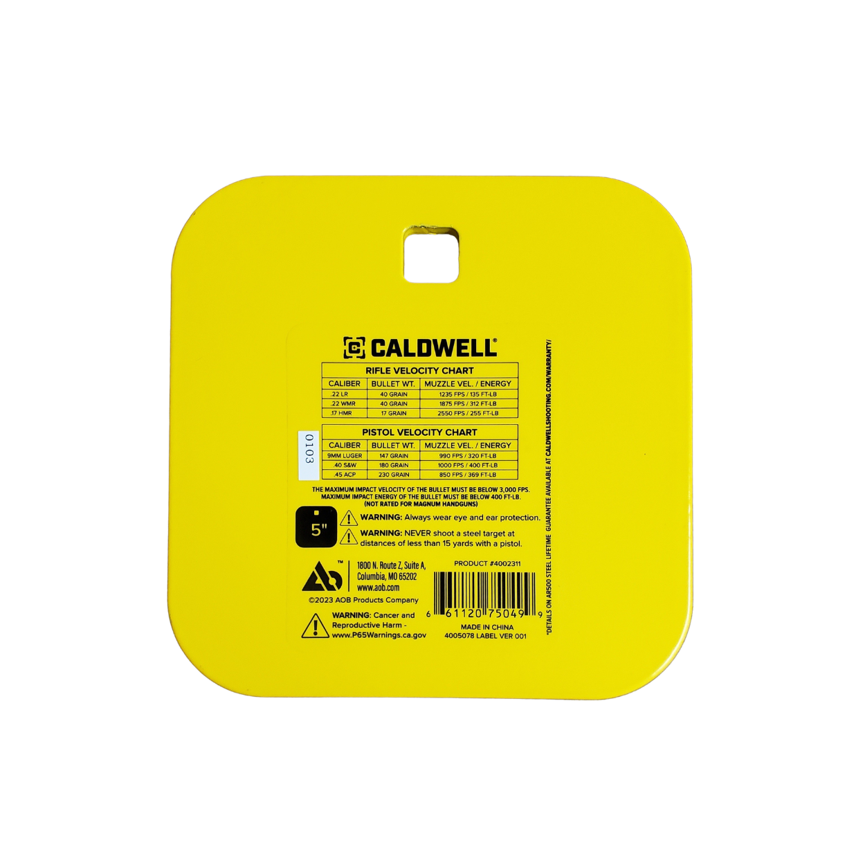 Caldwell® AR500 1/4" Rimfire/Handgun 5" Plate
# 4002311