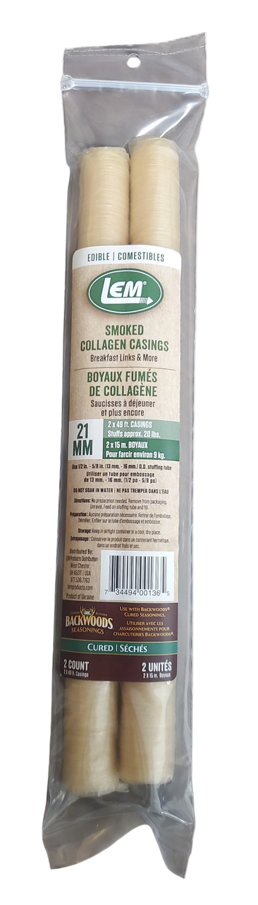 LEM® Clear Smoked Collagen Casing - 21mm (.8in x 49ft)
