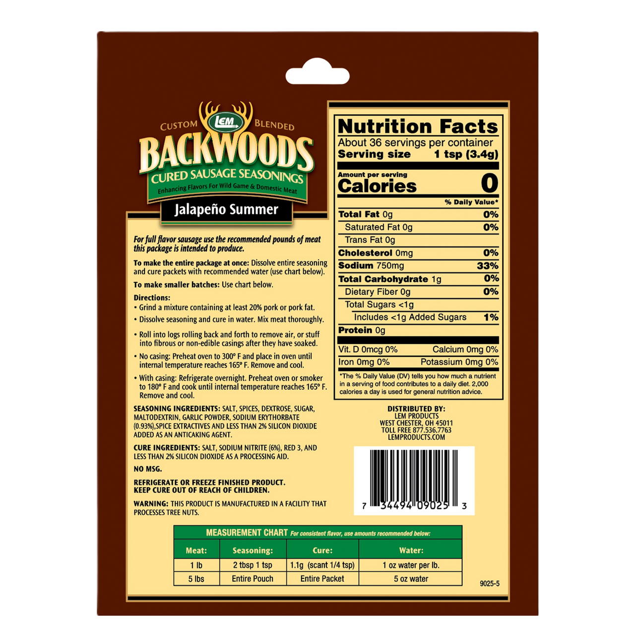 LEM® Backwoods® Jalapeno Summer Cured Sausage Seasoning Mix
5lb meat