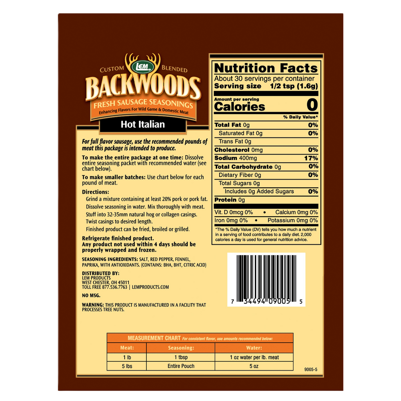 LEM® Backwoods® Hot Italian Fresh Sausage Seasoning
5 lb Meat
