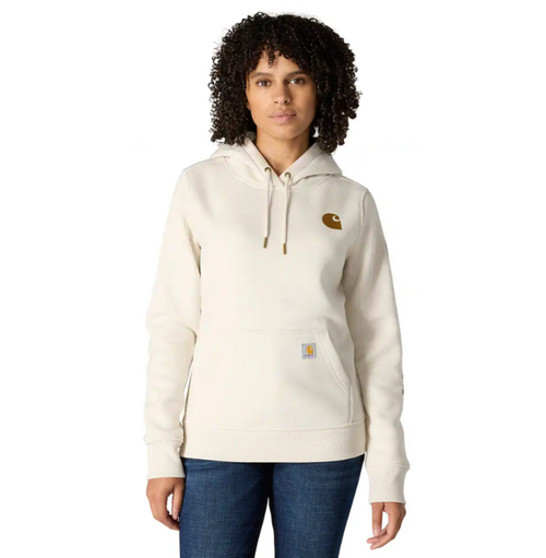Carhartt Woman's Relaxed Fit Midweight Logo Sleeve Graphic Hoodie
102791 Malt with Carhartt Brown Sleeve