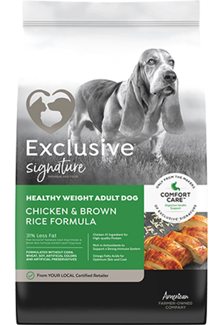 Exclusive® Signature Healthy Weight Adult Dog Food
Chicken & Brown Rice Formula 30# Exclusive® Signature Healthy Weight Adult Dog Food
Chicken & Brown Rice Formula 30#