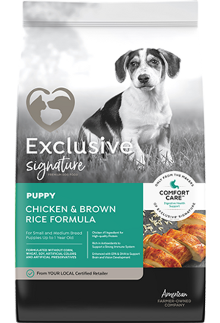 Exclusive® Signature Puppy Food 
Chicken and Brown Rice Formula 30# Exclusive® Signature Puppy Food 
Chicken and Brown Rice Formula 30#