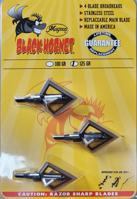 Magnus Black Hornet 4 Blade 125 Grain Broadhead 3 Pack BH125-4