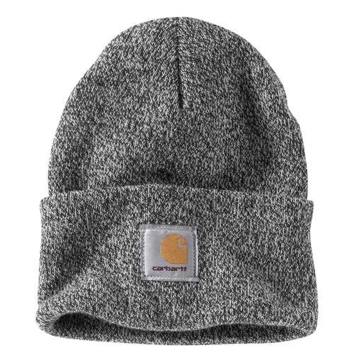 Carhartt - Knit Cuffed Beanie - Black/White - 100% Acrylic Rib Knit hat with Fold-up Cuff and Carhartt Patch - Model No A18