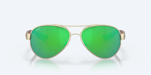 Costa Del Mar Loreto Sunglasses with Rose Gold frames and green mirror polarized polycarbonate UV Protection lenses. LR 64 OGMP