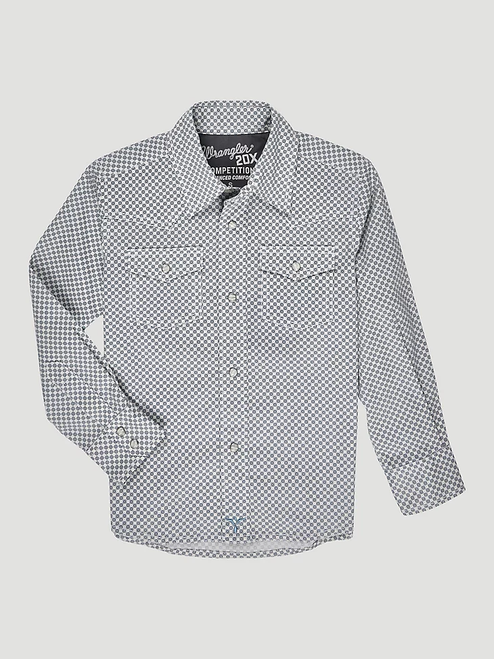 Wrangler Boys' Dotted Print Long Sleeve Snap Western Shirt