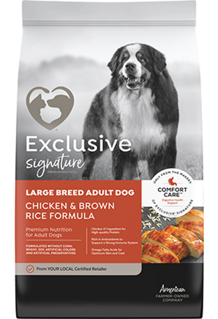 Exclusive® Signature Large Breed Adult Dog Food
Chicken & Brown Rice Formula 30#