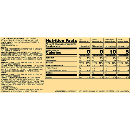 LEM® Backwoods® Jerky Seasoning Variety Pack #2 - 20 lbs
Cajun, Jalapeno, Cracked Pepper, Teriyaki