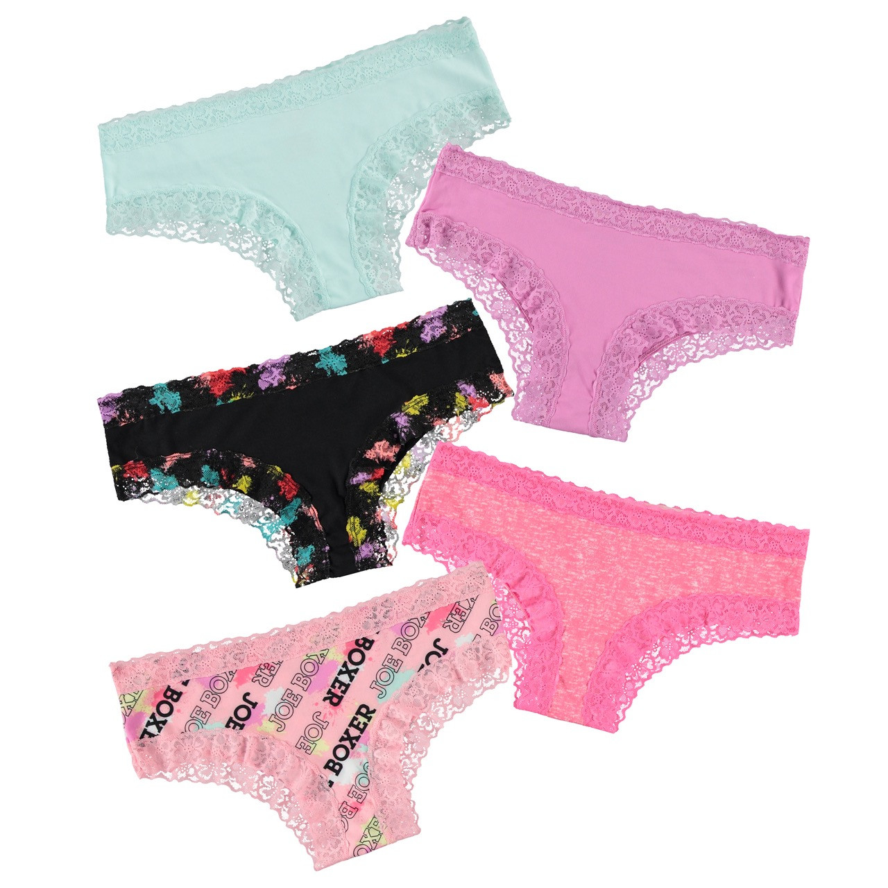 Joe Boxer 5-Piece Splattered Microfiber Lace Panty Set