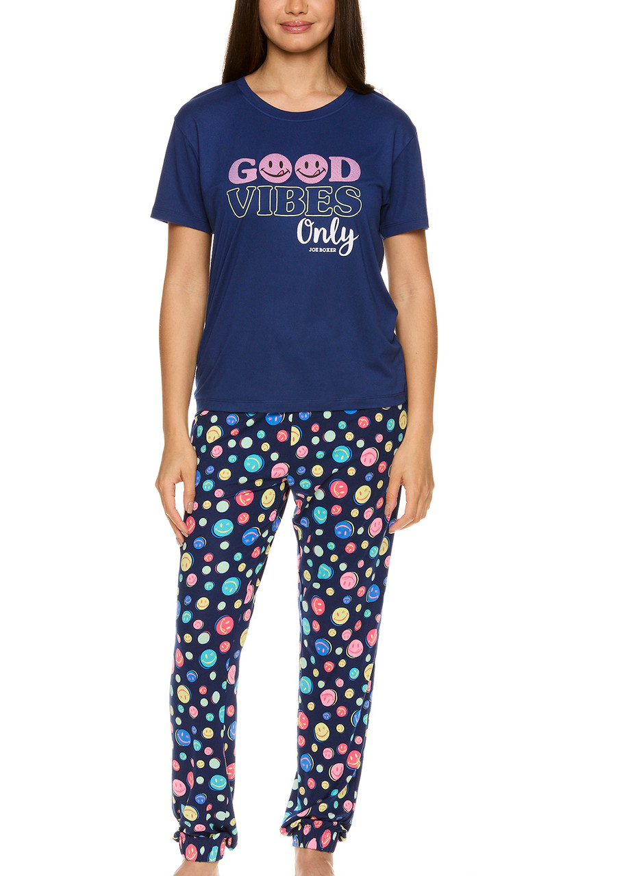 Navy Licky Dots Sleepwear Short Sleeve Jogger Pant Pajama Set