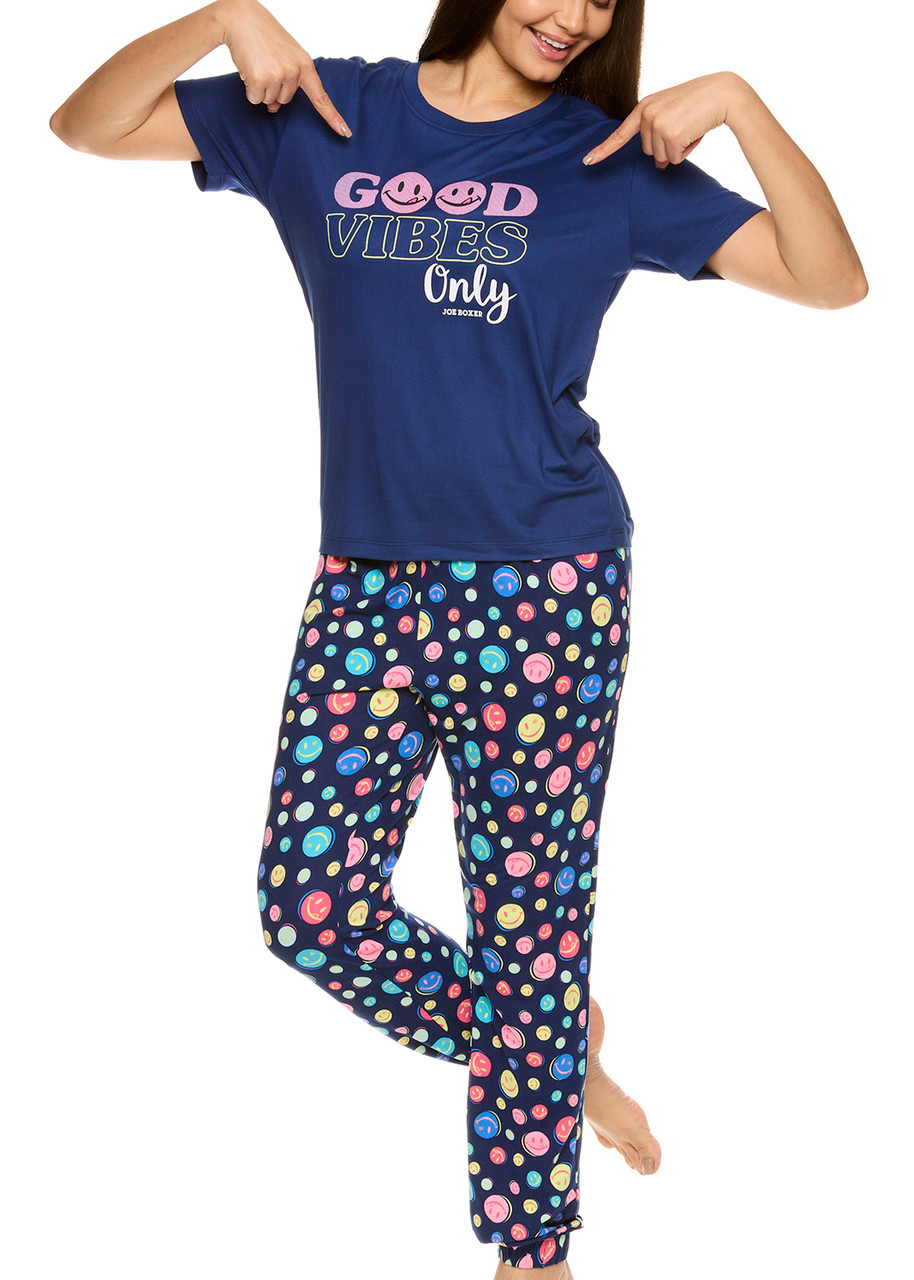 Joe Boxer Navy Licky Dots Sleepwear Short Sleeve Jogger Pant Pajama Set