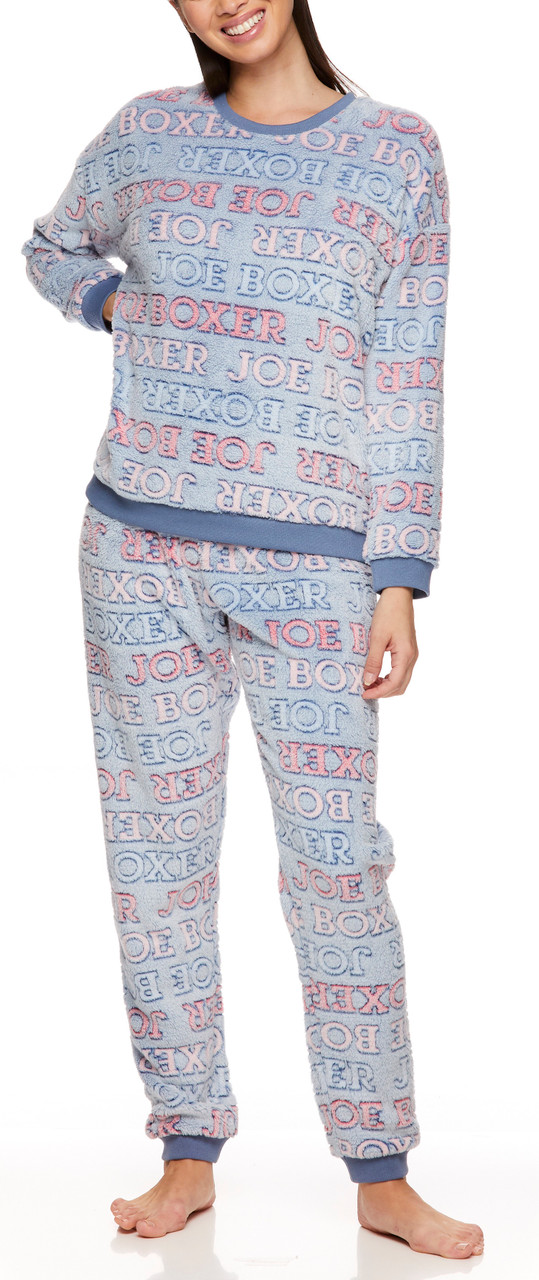Joe Boxer Blue Logo Banded Plush Pajama Set