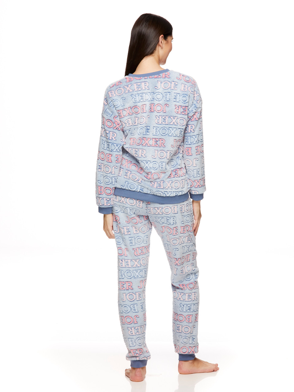 Joe Boxer Blue Logo Banded Plush Pajama Set